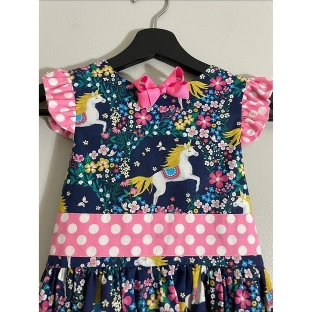 Tati & Me Girls Dress Cotton Unicorn Floral Pink Polka Dot 6T New With Tags - Picture 11 of 12